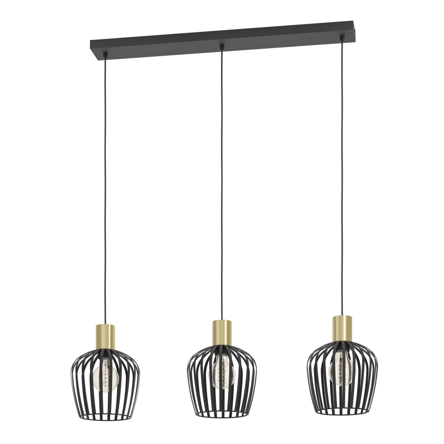 Eglo - Pendel 3xE27/40W/230V sort/guldfarvet