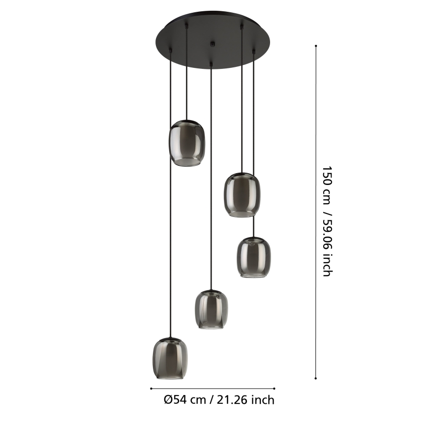 Eglo - Pendel 5xE27/28W/230V grå