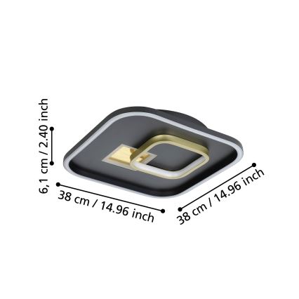 Eglo - LED loftlampe 1xLED/16,2W/230V + 1xLED/9,2W 38x38 cm sort/guldfarvet