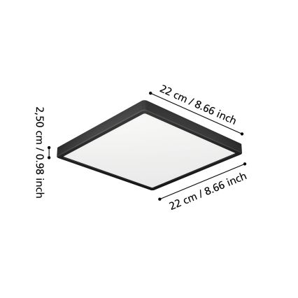 Eglo - LED badeværelsesloftlampe LED/10,5W/230V 2700/4000/6500K 22x22 cm IP44 sort