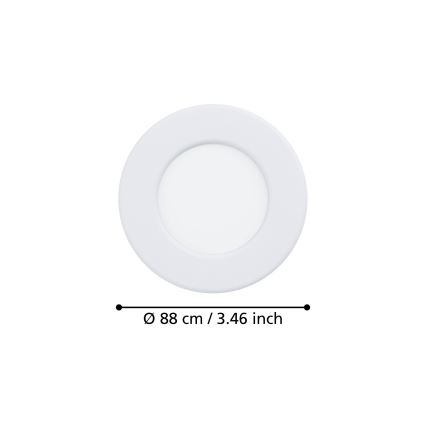 Eglo - LED badeværelsesindbygningsarmatur LED/3,7W/230V 2700/4000/6500K Ø 8,8 cm IP44 hvid