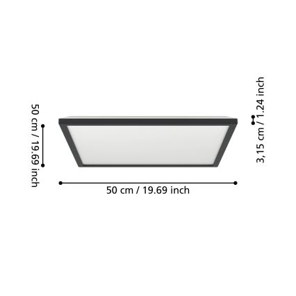 Eglo - LED loftlampe til badeværelse LED/17W/230V 2700/4000/6500K 50x50 cm IP44 sort