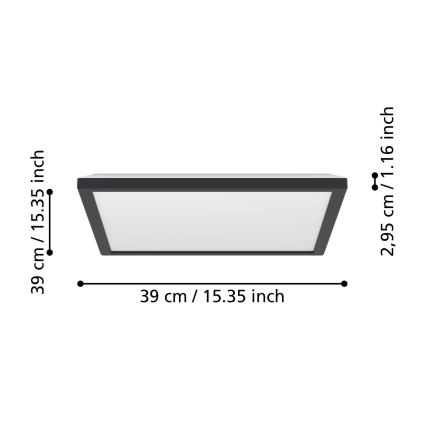 Eglo - LED loftlampe til badeværelse dæmpbar LED/17,6W/230V 2700-6500K 39x39 cm IP44 sort + fjernbetjening