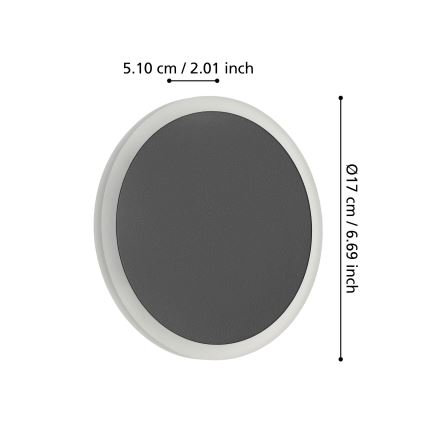 Eglo - LED væglampe LED/12W/230V 3000K diameter 17 cm sort