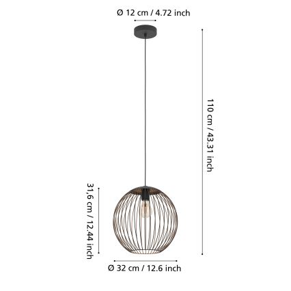 Eglo - Pendel med ledning 1xE27/60W/230V sort