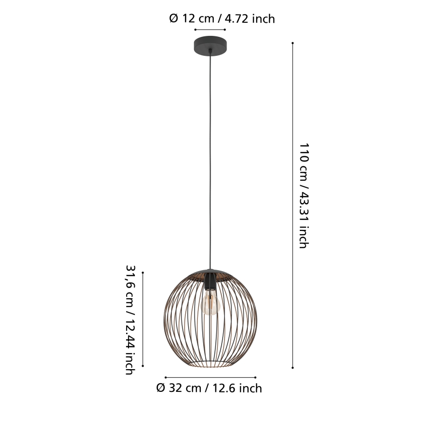 Eglo - Pendel med ledning 1xE27/60W/230V sort