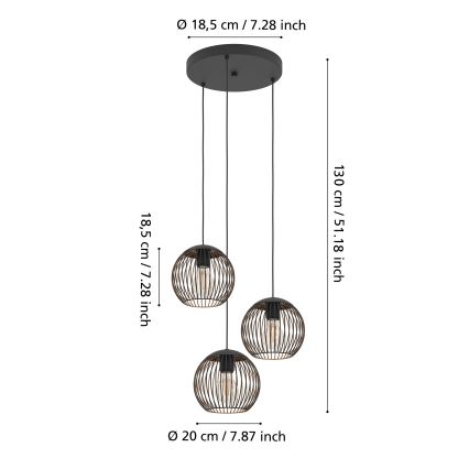 Eglo - Pendel på ledning 3xE27/60W/230V sort