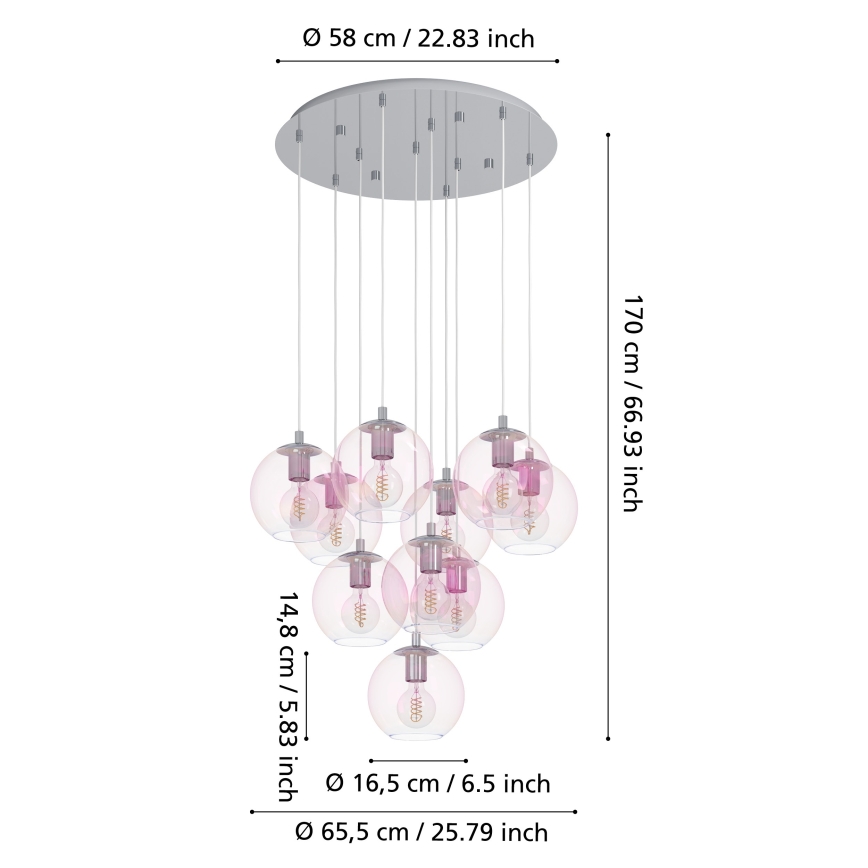 Eglo - Lysekrone på ledning 10xE27/60W/230V blank krom/klar