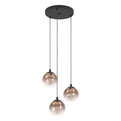 Eglo - Pendel med wire 3xE27/60W/230V sort/beige/røgfarvet