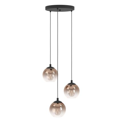 Eglo - Pendel med wire 3xE27/60W/230V sort/beige/røgfarvet