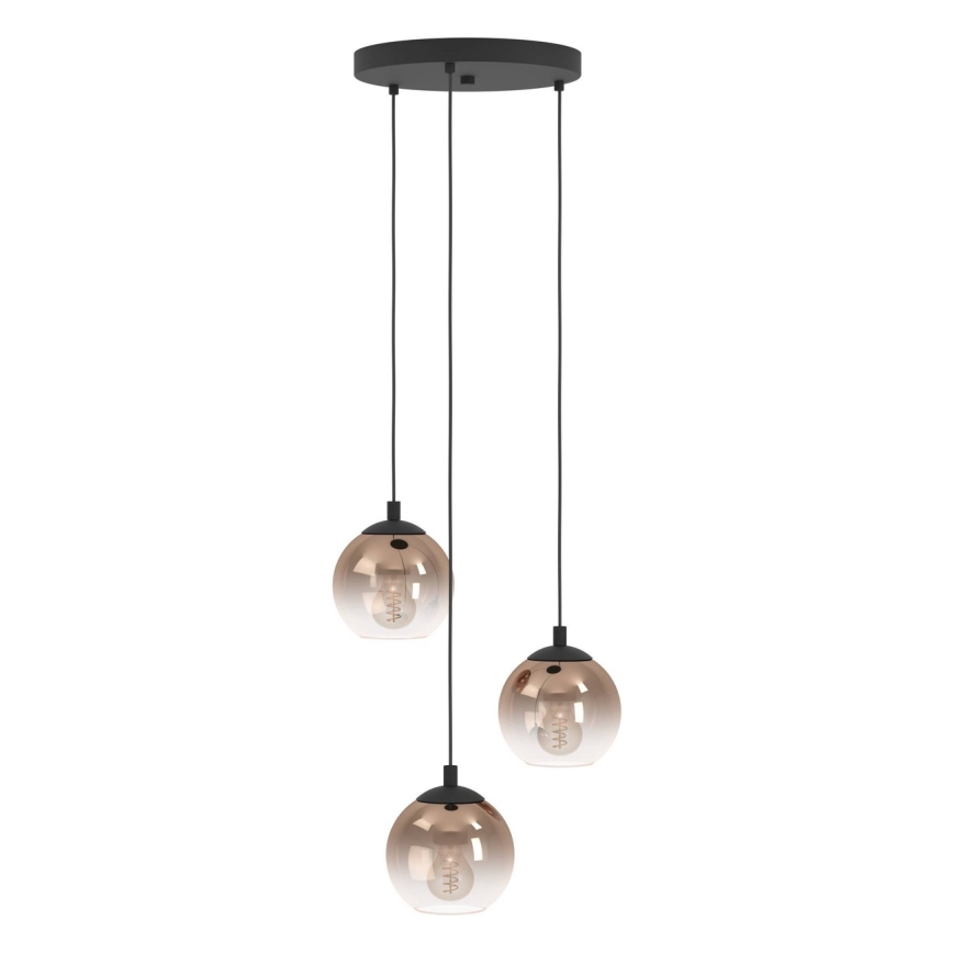 Eglo - Pendel med wire 3xE27/60W/230V sort/beige/røgfarvet