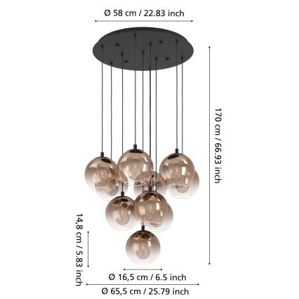 Eglo - Lysekrone på ledning 10xE27/60W/230V sort/beige/røgfarvet