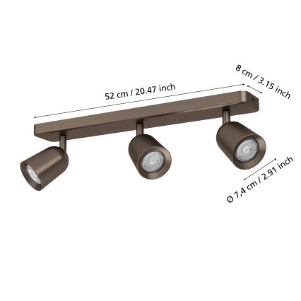 Eglo - Spotarmatur 3xGU10/10W/230V bronzefarvet