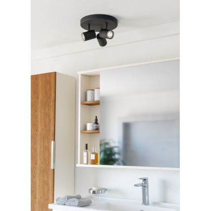 Eglo - Badeværelses-spot 3xGU10/5W/230V Ø25 cm IP44 sort