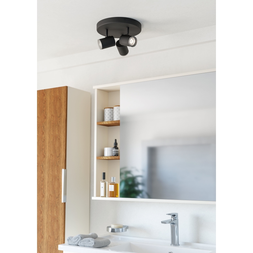Eglo - Badeværelses-spot 3xGU10/5W/230V Ø25 cm IP44 sort