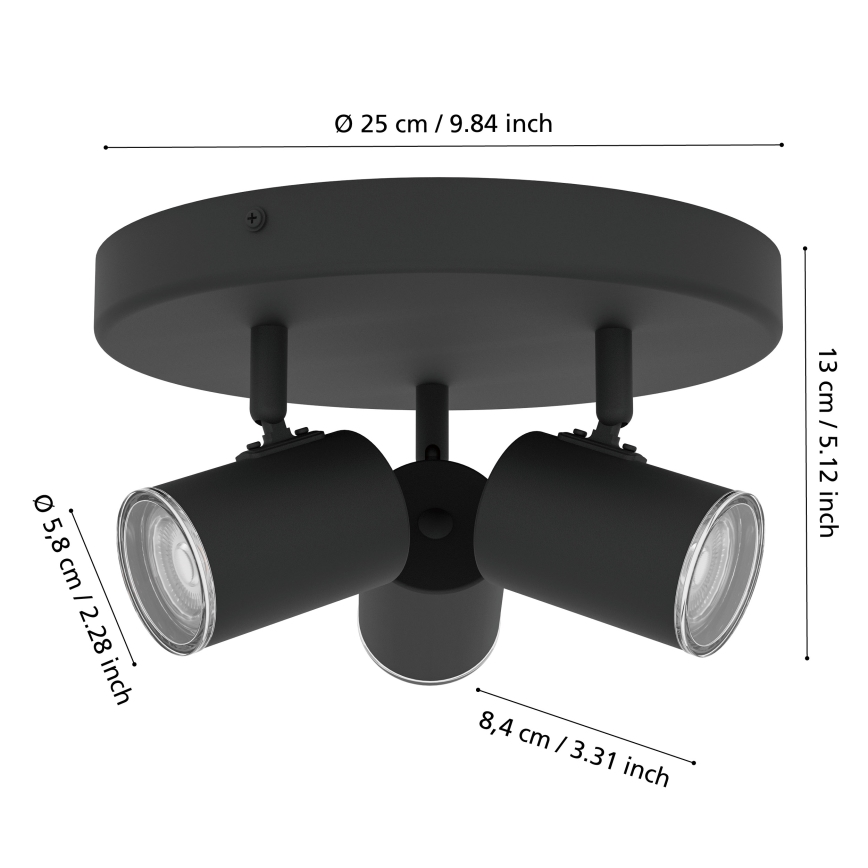 Eglo - Badeværelses-spot 3xGU10/5W/230V Ø25 cm IP44 sort