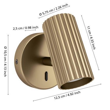 Eglo - Vægmonteret spotlampe 1xGU10/5W/230V, guld