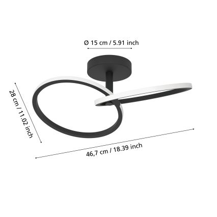 Eglo - LED-loftlampe LED/12W/230V 2700/4000/6500K sort