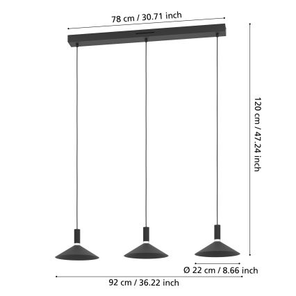 Eglo - LED RGBW dæmpbar pendel på kabel 3xLED/7,5W/230V 2700-6500K sort