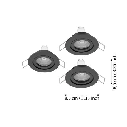 Eglo - Sæt med 3 LED indbygningsspots til badeværelset 1xGU10/4,5W/230V IP44 sort