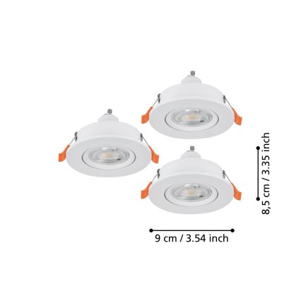 Eglo - Sæt med 3x LED-indbygningsspots, hver med 1xGU10/4,5W/230V, hvid