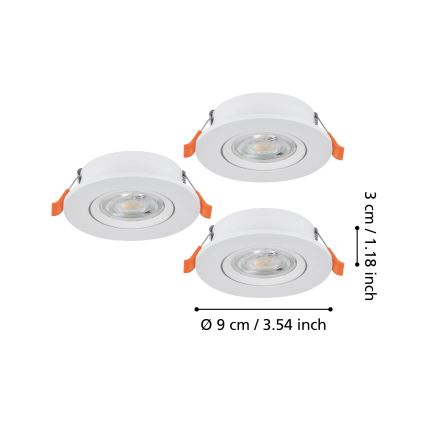 Eglo - Sæt med 3 LED indbygningsspots LED/4,8W/230V 2700/4000/6500K hvid