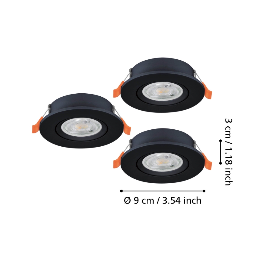 Eglo - Sæt 3x LED-indbygningsspot LED/4,8W/230V 2700/4000/6500K sort