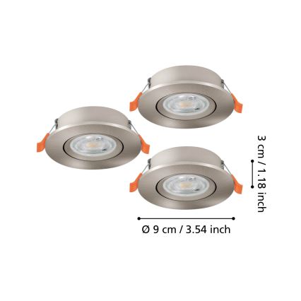 Eglo - SÆT 3x LED indbygningsspot LED/4,8W/230V 2700/4000/6500K mat krom