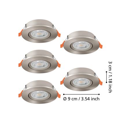 Eglo - Sæt med 5 LED indbygningsspots LED/4,8W/230V 2700/4000/6500K mat krom