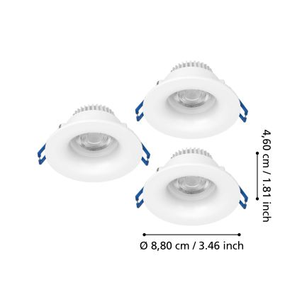 Eglo - SÆT 3x LED badeværelses indbygningsspot LED/4,9W/230V 2700/4000/6500K Ø 8,8 cm IP65 hvid