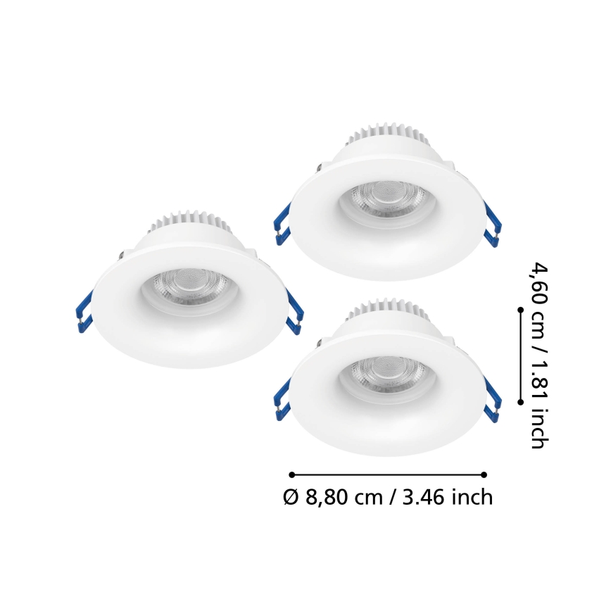 Eglo - SÆT 3x LED badeværelses indbygningsspot LED/4,9W/230V 2700/4000/6500K Ø 8,8 cm IP65 hvid