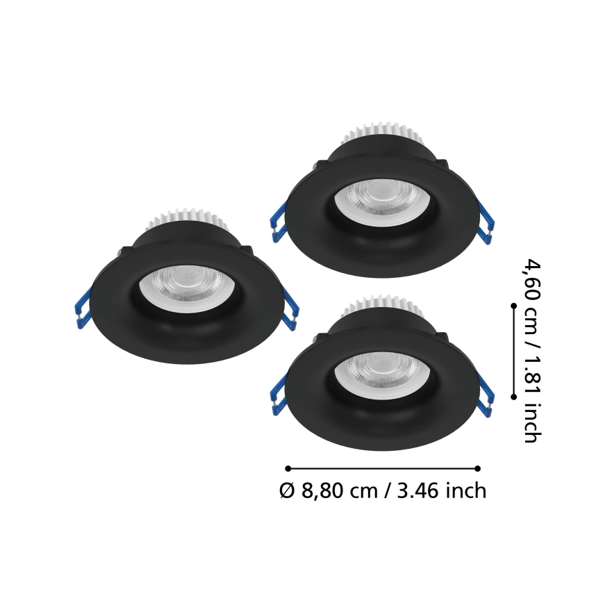 Eglo - 3-pak LED indbygningsspots til badeværelse LED/4,9W/230V 2700/4000/6500K Ø 8,8 cm IP65 sort