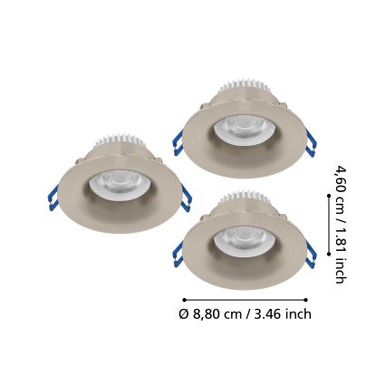 Eglo - Sæt med 3 LED badeværelses indbygningsspots LED/4,9W/230V 2700/4000/6500K Ø 8,8 cm IP65 mat krom