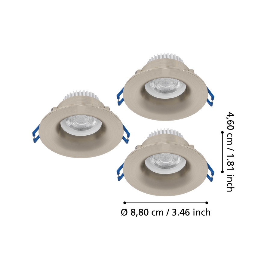 Eglo - Sæt med 3 LED badeværelses indbygningsspots LED/4,9W/230V 2700/4000/6500K Ø 8,8 cm IP65 mat krom