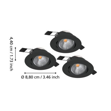 Eglo - Sæt med 3 stk. dæmpbare LED-indbygningsspots LED/6,4W/230V Ø 8,8 cm sort