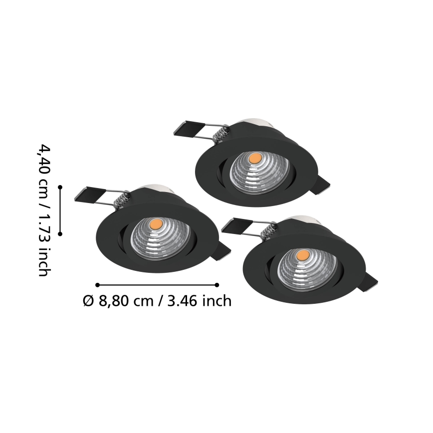 Eglo - Sæt med 3 stk. dæmpbare LED-indbygningsspots LED/6,4W/230V Ø 8,8 cm sort