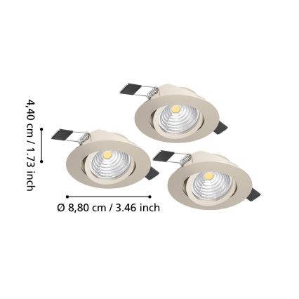 Eglo - Sæt med 3 dæmpbare LED-indbygningsspots LED/6,4W/230V Ø 8,8 cm mat krom