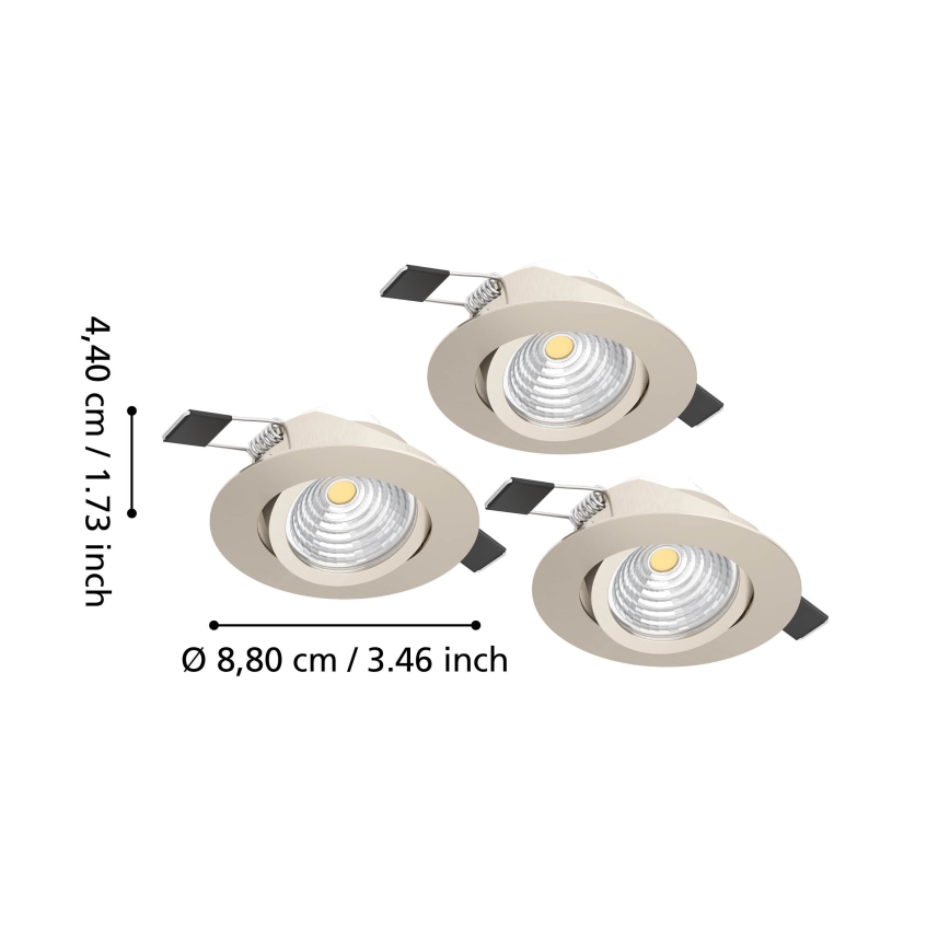 Eglo - Sæt med 3 dæmpbare LED-indbygningsspots LED/6,4W/230V Ø 8,8 cm mat krom