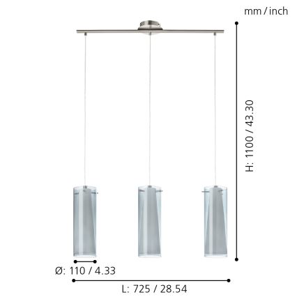 EGLO - Loftlampe med 3xE27/60W i røgfarvet glas