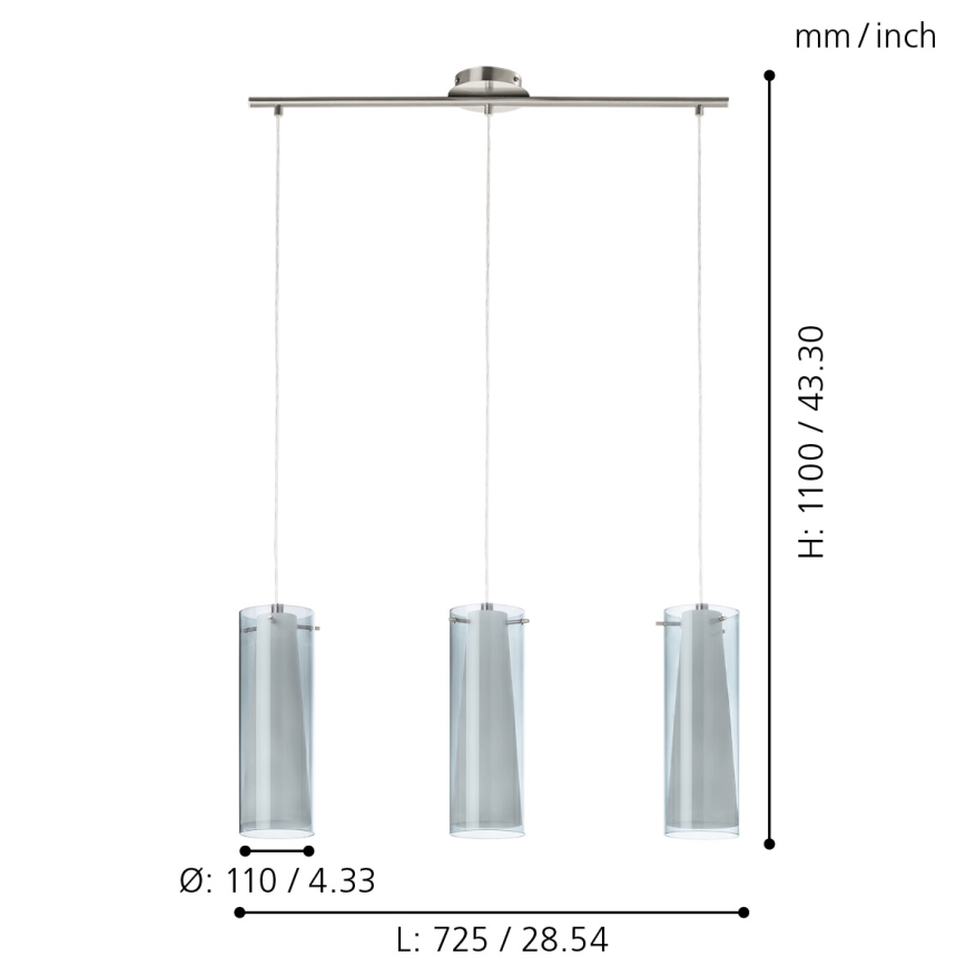 EGLO - Loftlampe med 3xE27/60W i røgfarvet glas