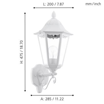 Eglo - Udendørs væglampe 1xE27/60W/230V