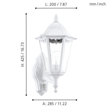 Eglo - Udendørs væglampe med sensor 1xE27/60W/230V IP44