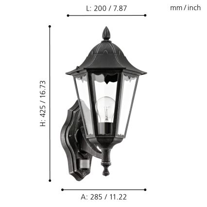 Eglo - Udendørs væglampe med sensor 1xE27/60W/230V IP44