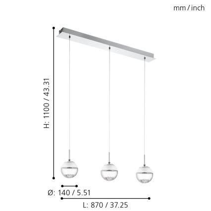 Eglo 93784 - Led hængelampe MONTEFIO 1 3xLED/5W/230V