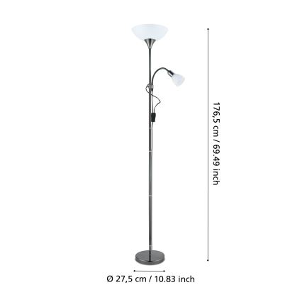 Eglo - Gulvlampe 1xE27/60W/230V + 1xE14/25W/230V sort krom