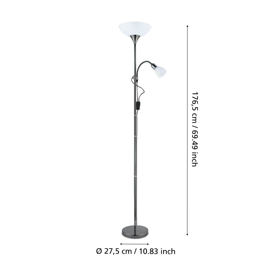 Eglo - Gulvlampe 1xE27/60W/230V + 1xE14/25W/230V sort krom