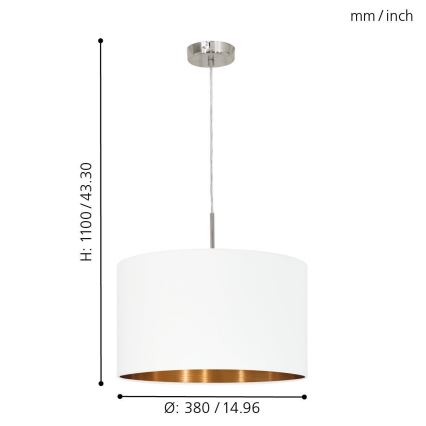 Eglo 95044 - Loftlampe PASTERI 1xE27/60W/230V