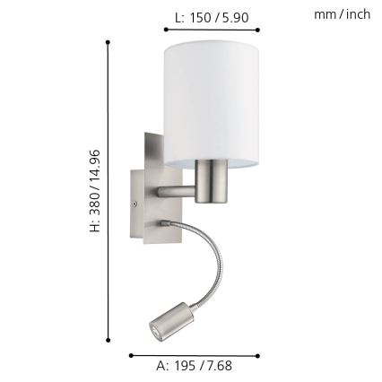 Eglo - LED væglampe 1xE27/40W+LED/3,8W hvid