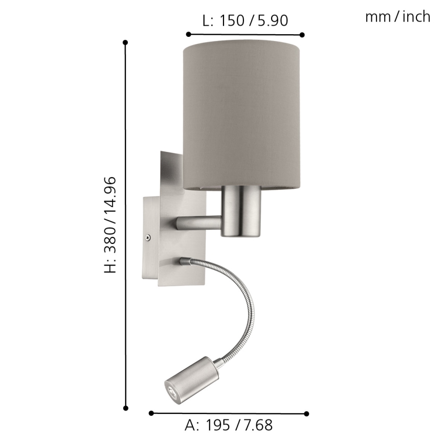 Eglo - Fleksibel LED lampe 1xE27/40W+LED/3,8W gråbrun