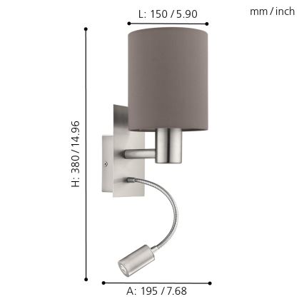 Eglo - LED væglampe 1xE27/40W+LED/3,8W grå